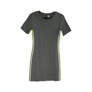 Divided H&M Size Small T-Shirt Dress Gray w/ White & Neon Striped Detailing Used